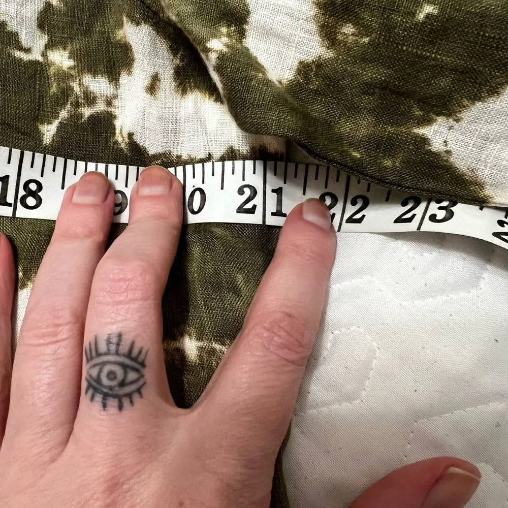 Xovi Linen Shirt Green Medium Tie Dye Tunic Length Pockets Convert Sleeves - Picture 12 of 13